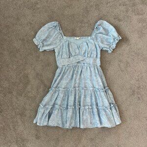 Hint of Blush Light Blue Paisley Mini Dress